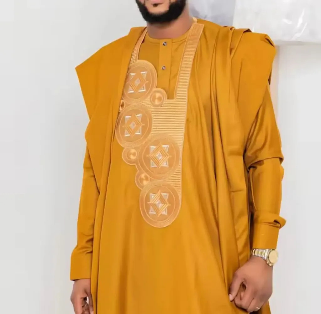 Boubou 3 pièces Hommes (L, Jaune)